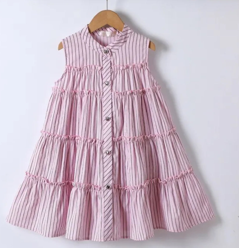 Robe à rayure fluide avec bouton cœur