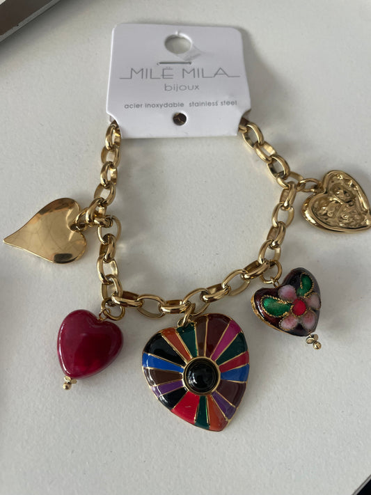 Bracelet à breloques cœurs multicolores