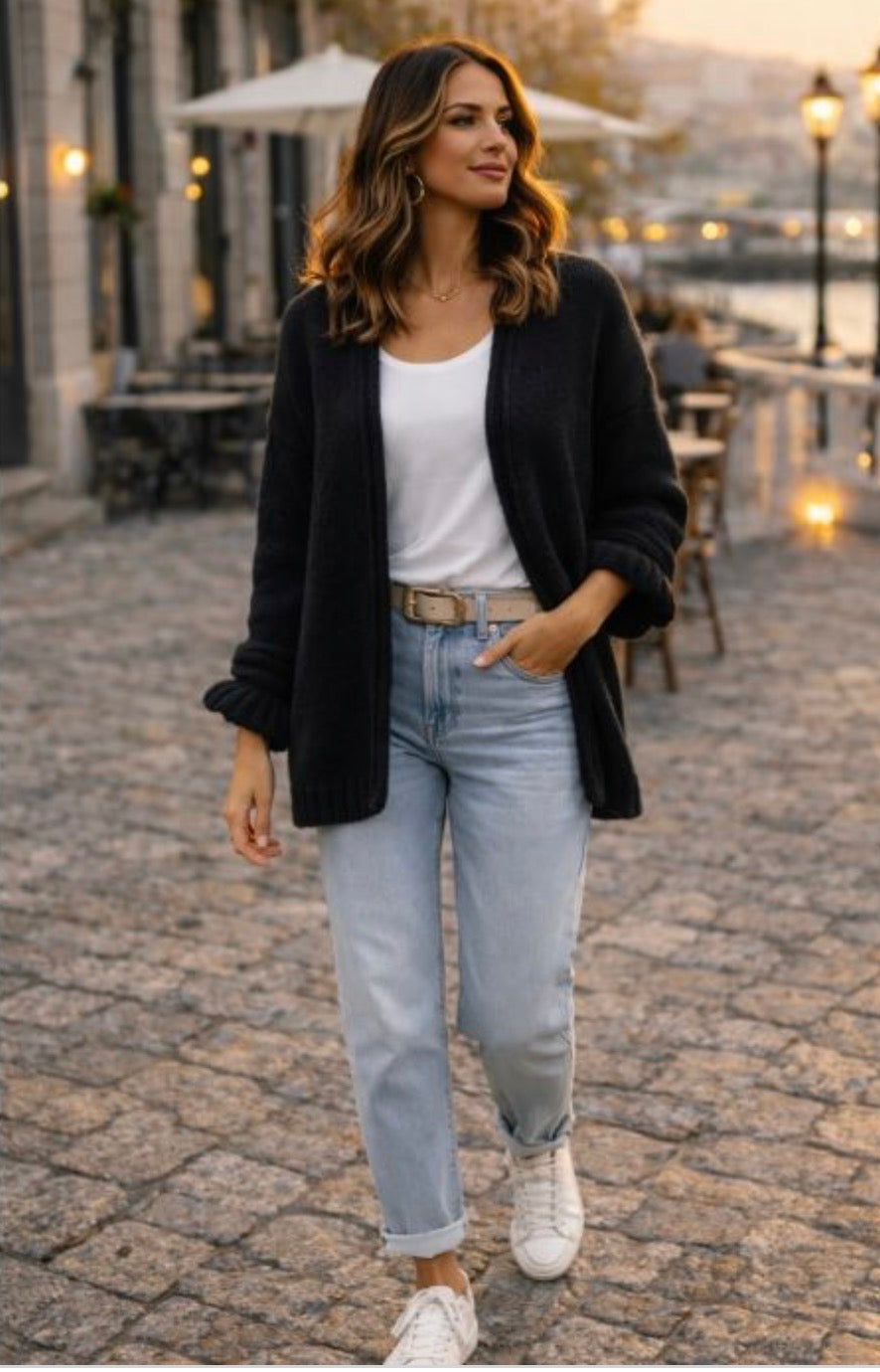 Gilet mi-long avec froufrou manche