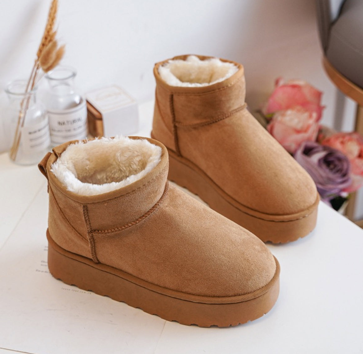 Bottines fourrées Femme couleur Camel