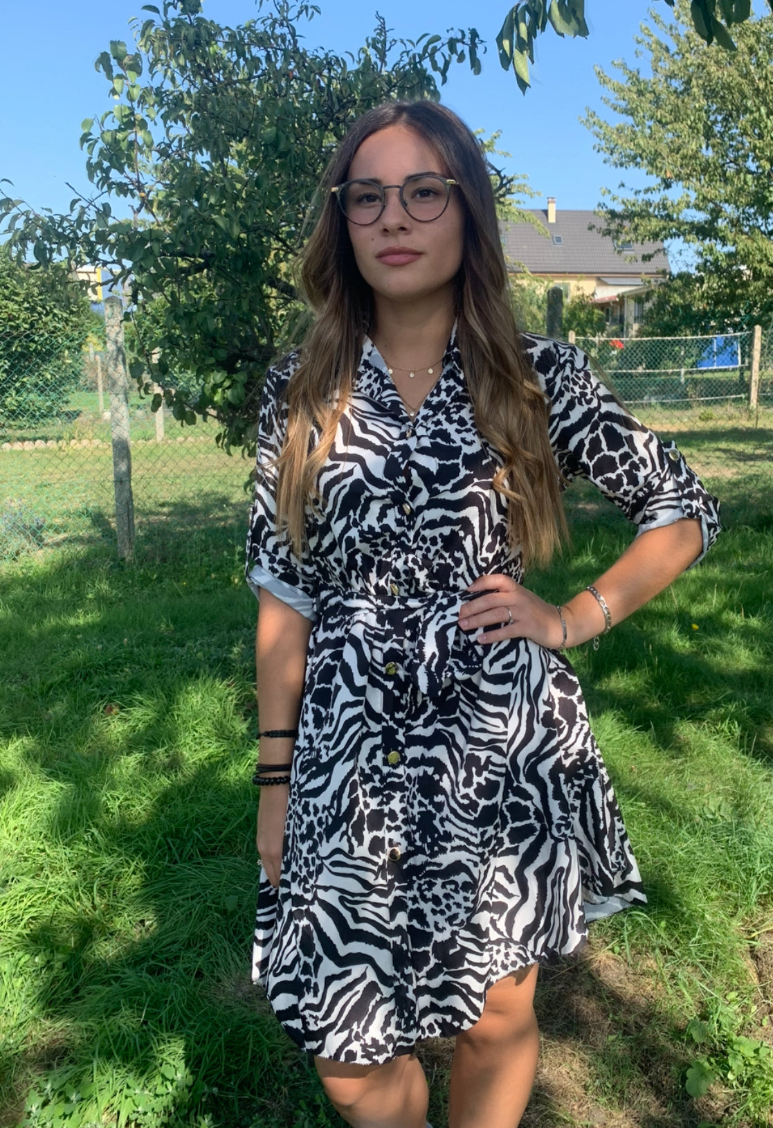 Robe tunique motif noir et blanc