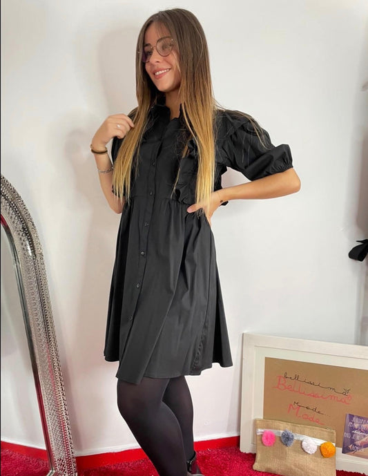 Robe chemise noire avec volants