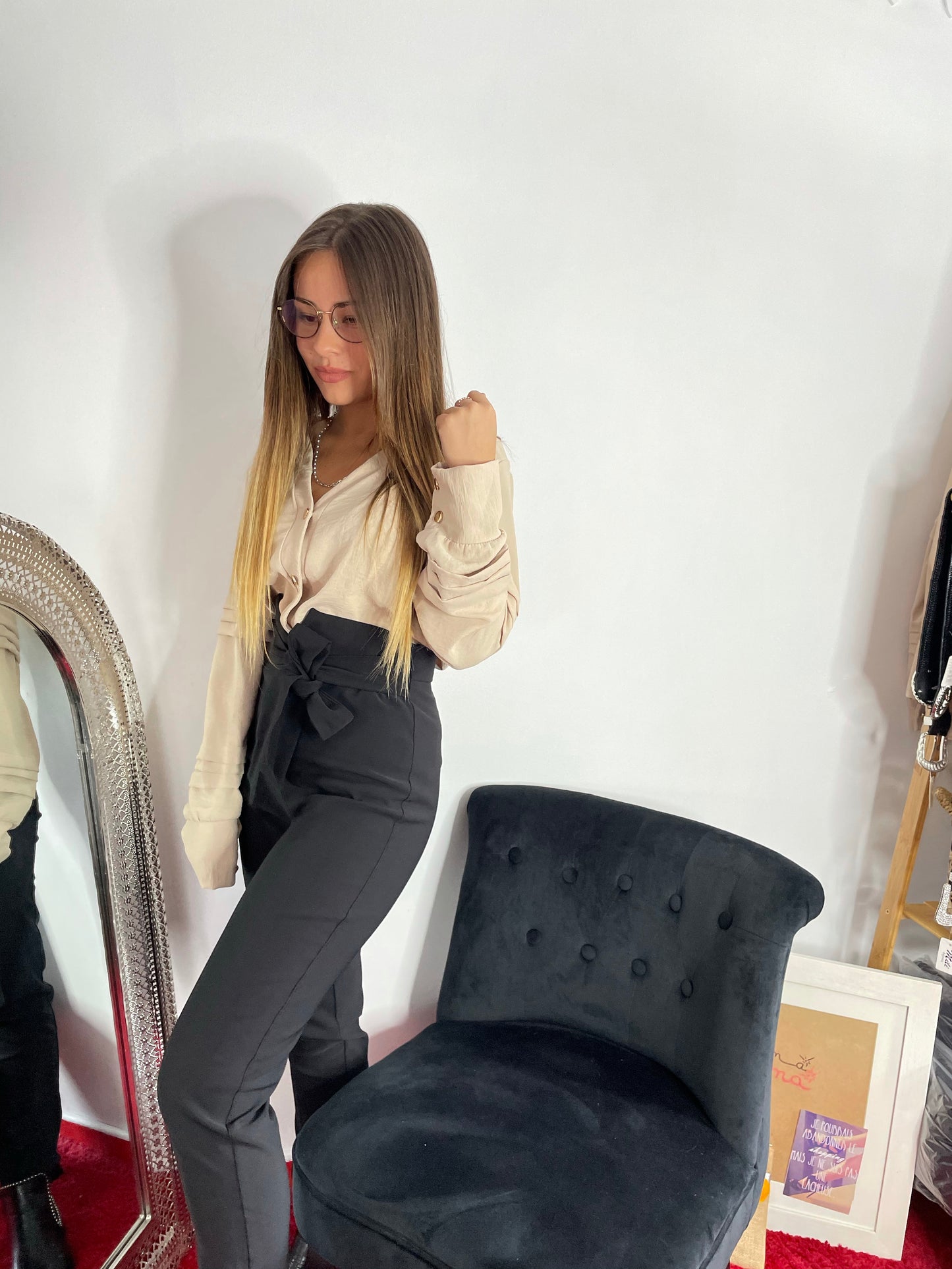 Pantalon taille haute avec noeud noir