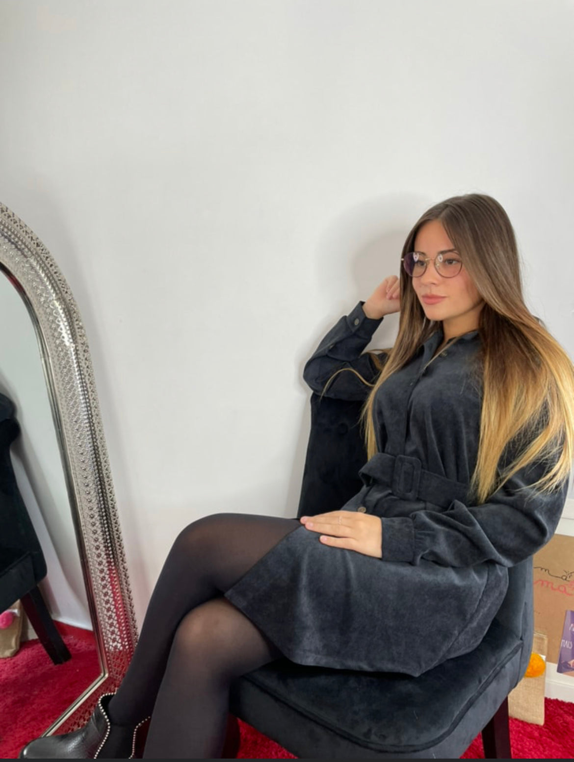 Chemise velours noire sans ceinture
