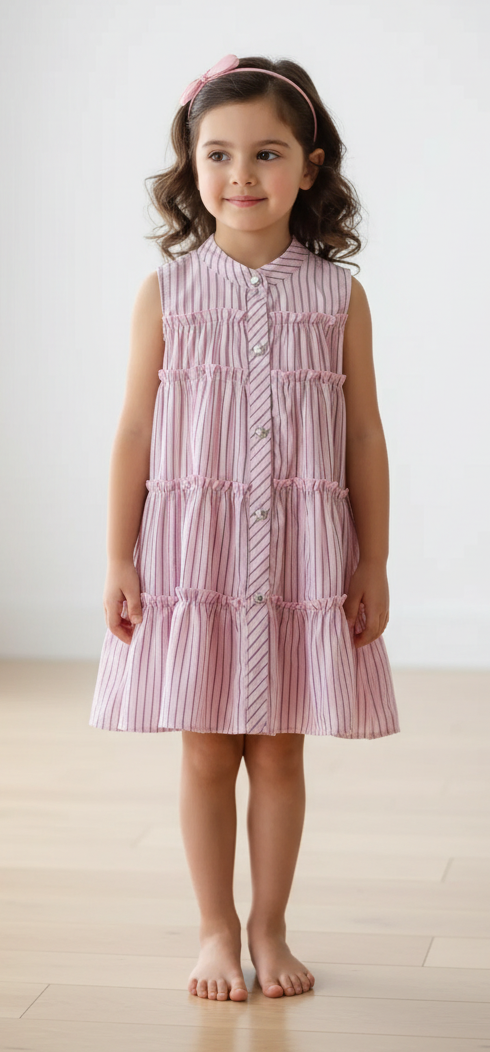 Robe à rayure fluide avec bouton cœur