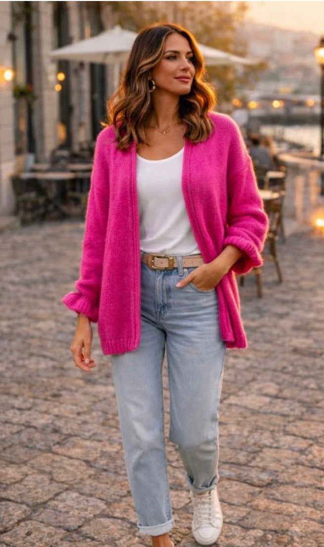 Gilet mi-long avec froufrou manche