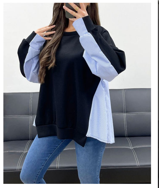 Pull chemise oversize bi-matière