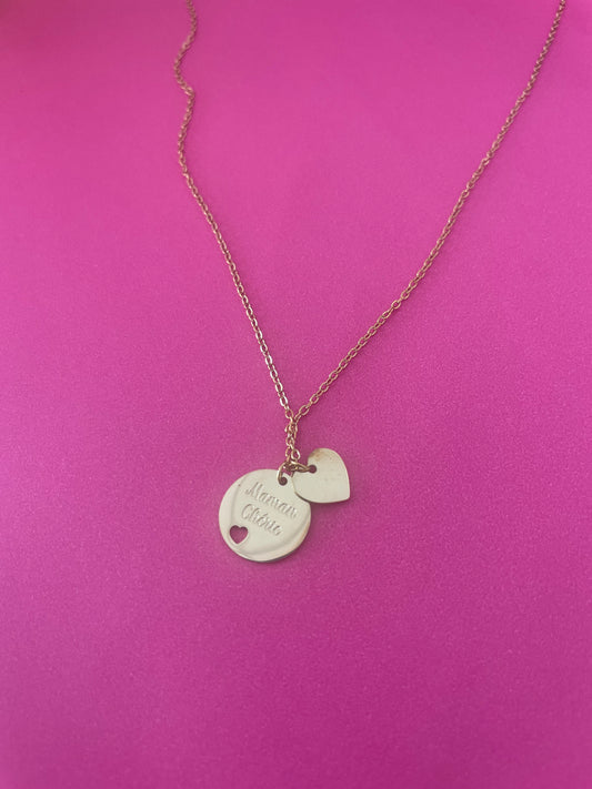 Collier médaillon « Maman Chérie » + petit cœur