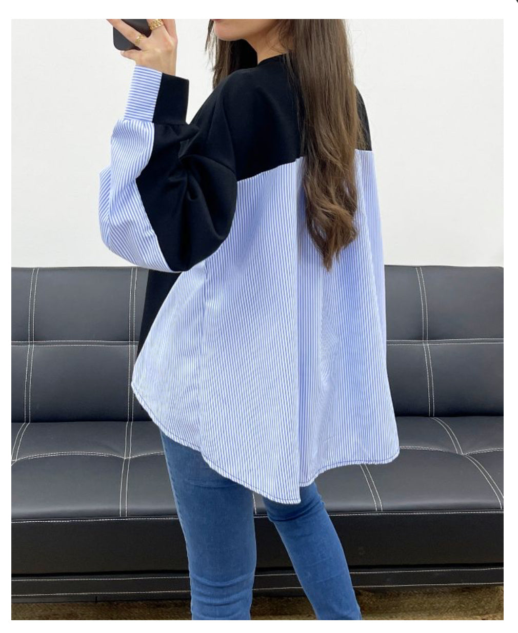 Pull chemise oversize bi-matière