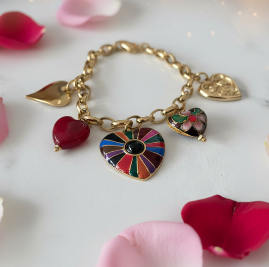 Bracelet à breloques cœurs multicolores