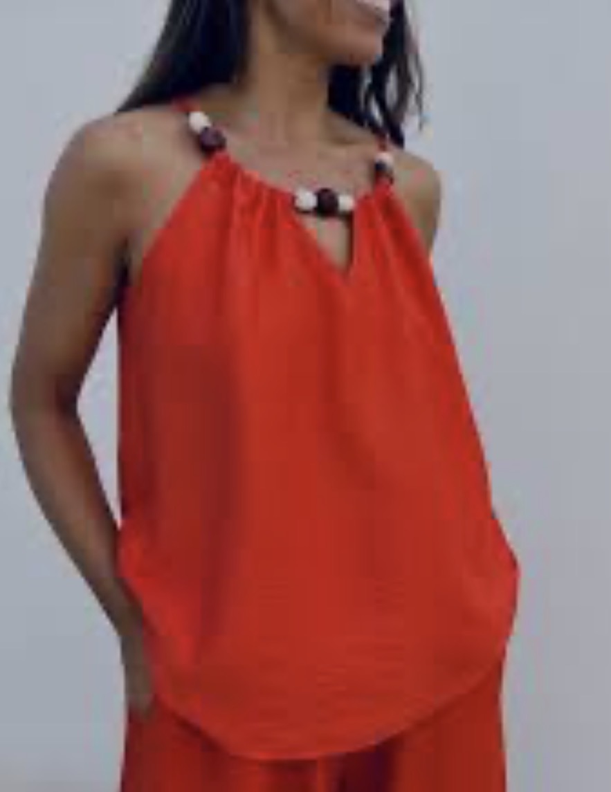 Top débardeur couleur corail avec perles