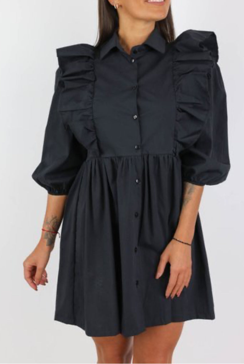 Robe chemise noire avec volants