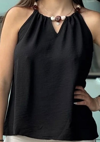 Top débardeur noir avec perles
