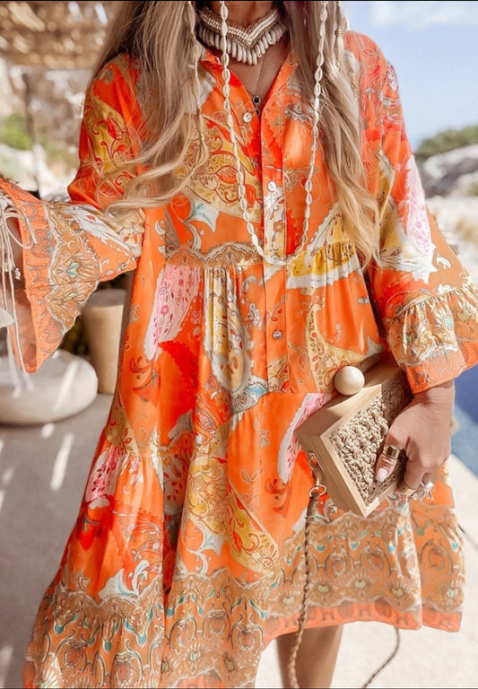 Robe à motifs fluide manche 3/4