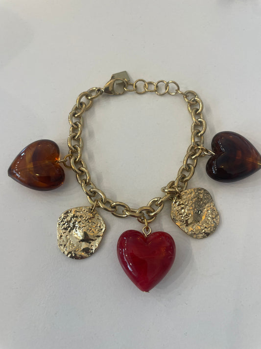 Bracelet à breloques gros cœurs