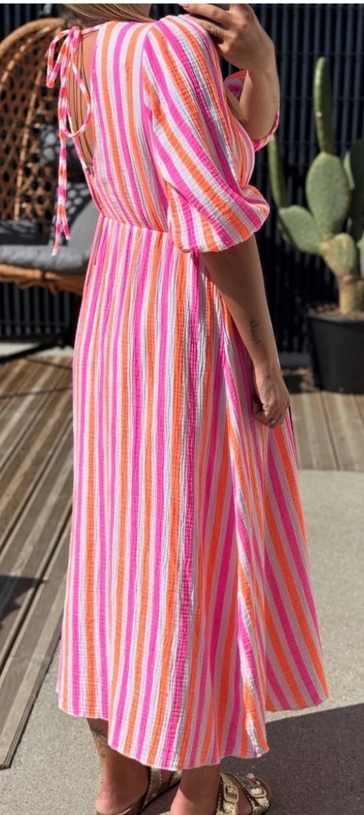 Robe longue colorée en gaz de coton