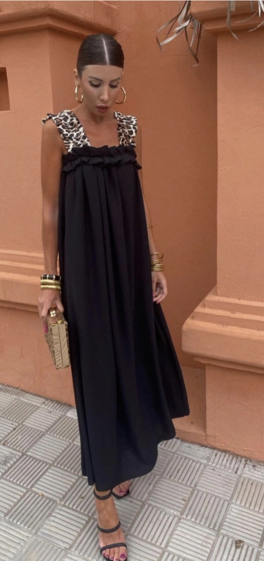 Robe longue bretelle léopard