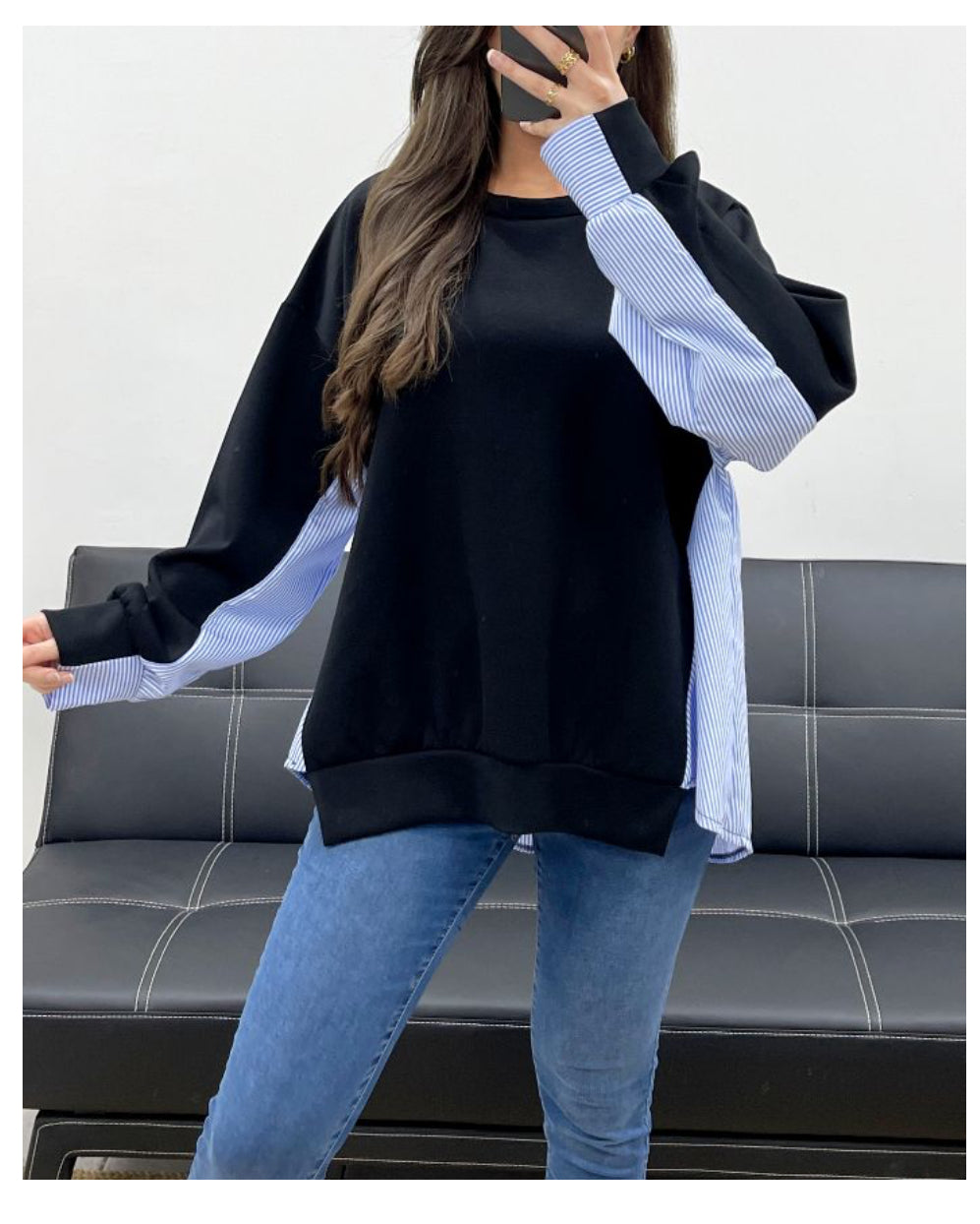 Pull chemise oversize bi-matière