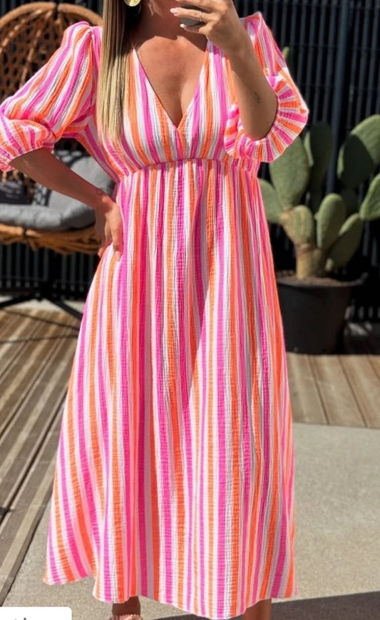 Robe longue colorée en gaz de coton