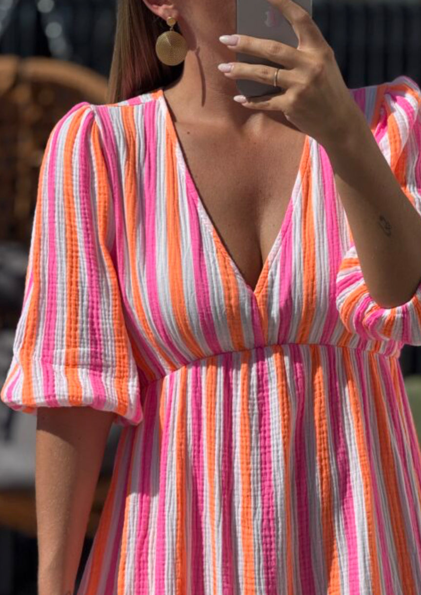 Robe longue colorée en gaz de coton