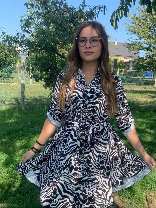 Robe tunique motif noir et blanc