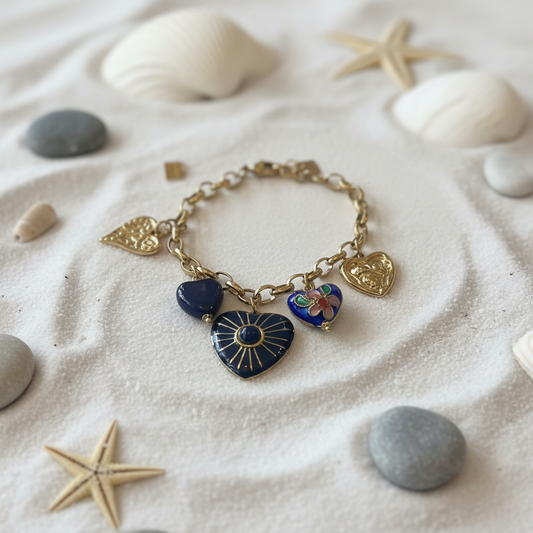 Bracelet à breloques ton bleu /0r