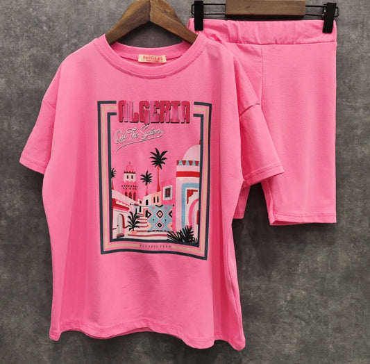 Ensemble fushia tee shirt et cycliste image Algérie