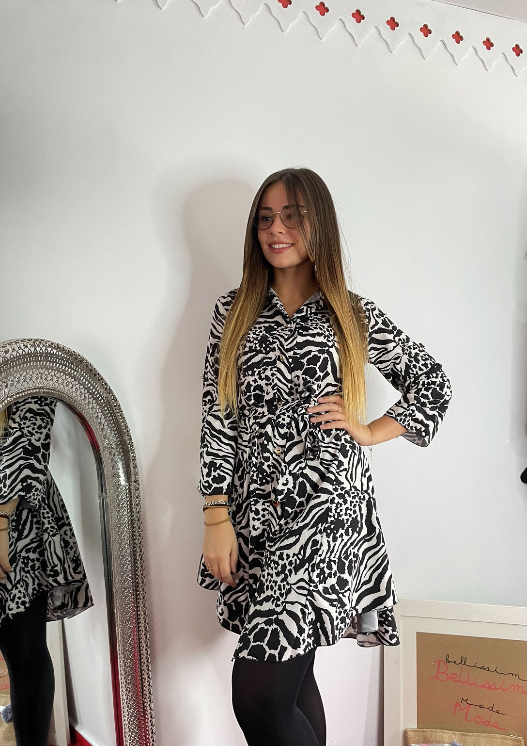 Robe tunique motif noir et blanc