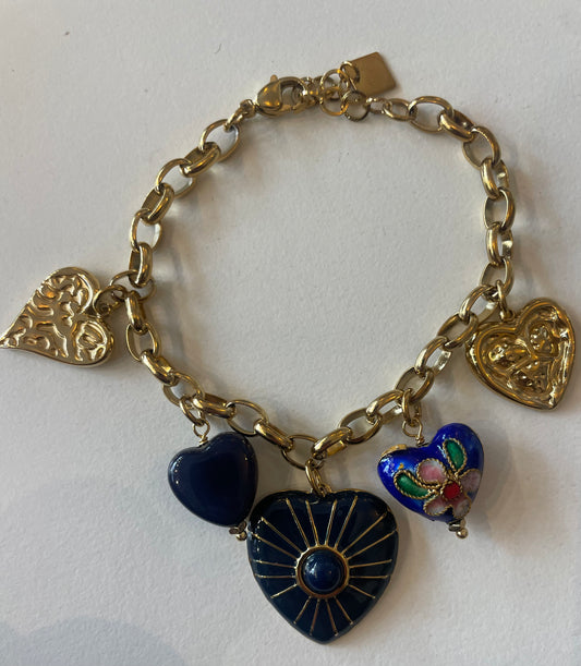 Bracelet à breloques ton bleu /0r