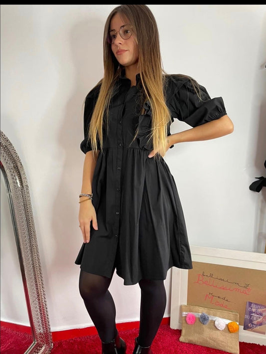 Robe chemise noire avec volants