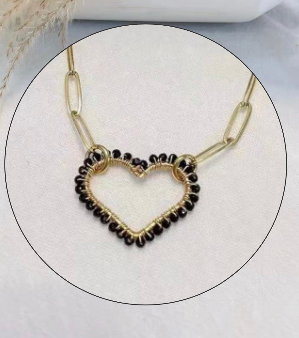 Bracelet coeur perles noires