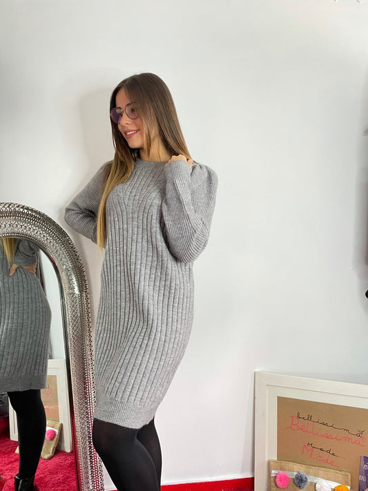 Robe pull gris avec strass épaule