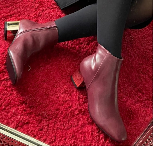 Bottines bordeaux talon or