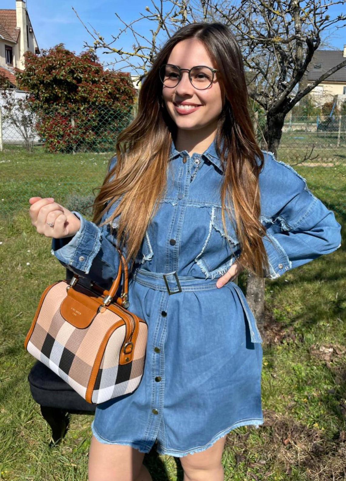 Chemise longue jeans avec ceinture